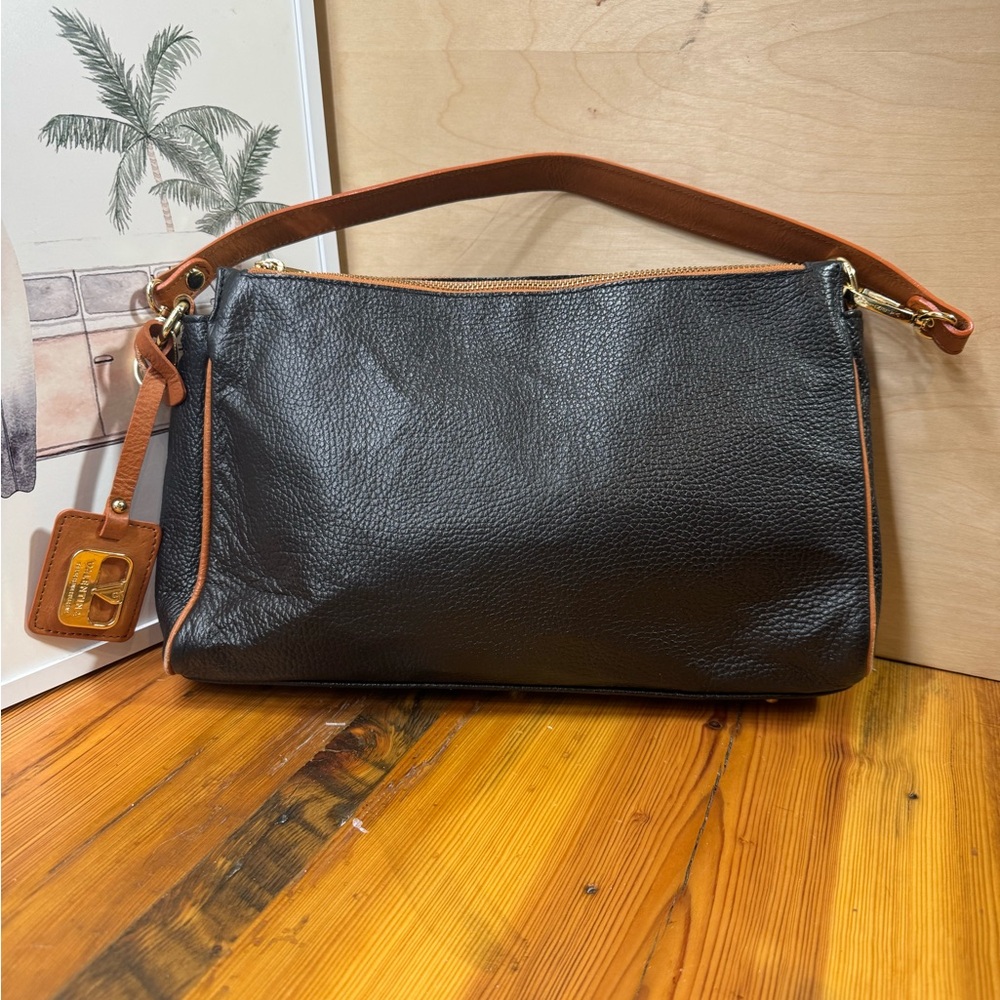 Valentina made Italy Black Shoulder Bag with Tan Strap - Picture 3 of 12